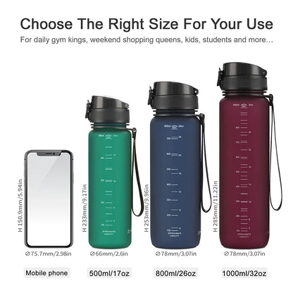 500/800/1000ml Sports Water Bottle Portable Leakproof Shaker Drinkware Outdoor Tour Gym Fitness Cup Tritan Plastic Jugs BPA Free