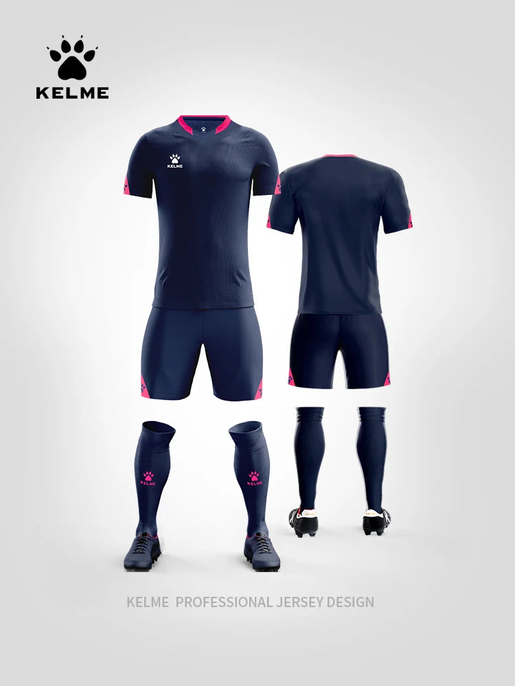 KELME Custom Men's Football Uniforms Soccer Jerseys Men Tracksuit Sportswear Short Sleeves Jersey Soccer Shorts Suit 3801099