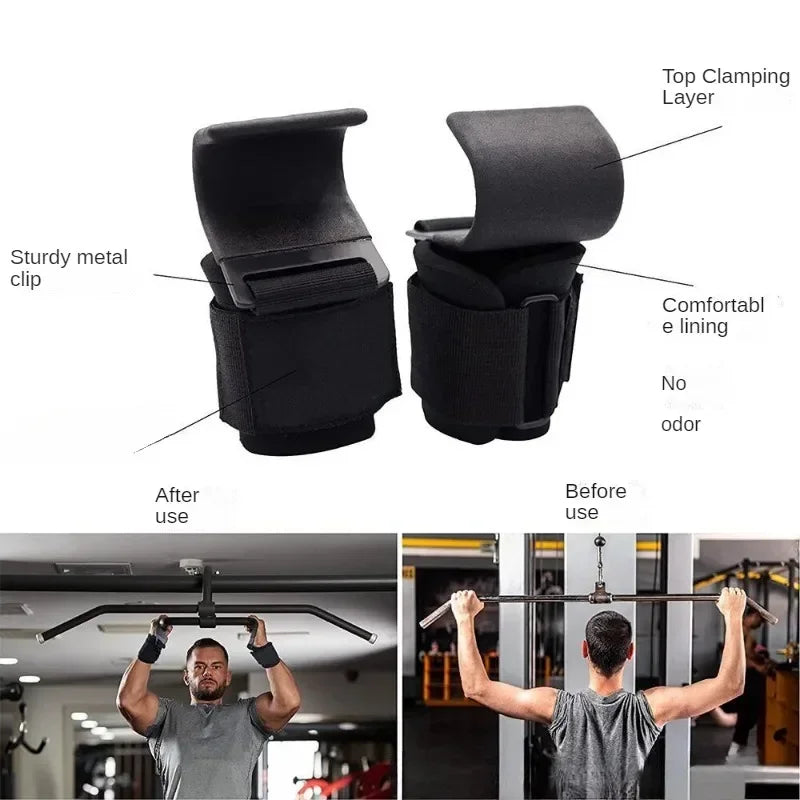 2PCS Weight Lifting Hook Grips Lifting Hooks with Non-Slip Wrist Straps Power Hooks for Gym, Pull-Ups, Powerlifting, and Fitness