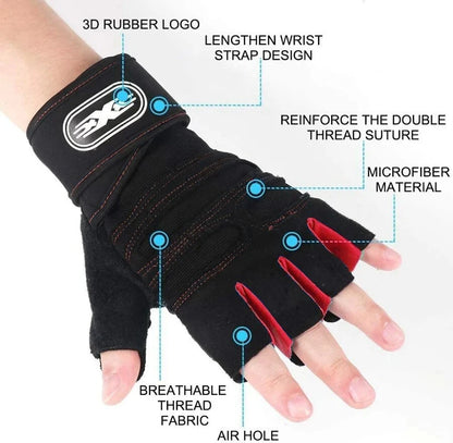 Fitness Half Finger Gloves Men Women Weight Lifting Gloves with Wrist Support Riding Non Slip Horizontal Bar Exercise Training