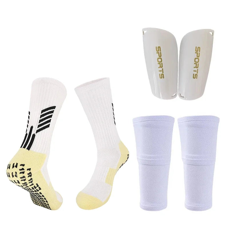 Football Equipment Adults Kids Soccer Shin Guards With Pocket Cover Calf Sleeve Nop Slip Soccer Sock With Football Leg Guards