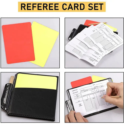 Soccer Referee Record Book Fluorescent Red Yellow Warn Cards Recording Equipment And Leather Football With Pencil Wallet Paper