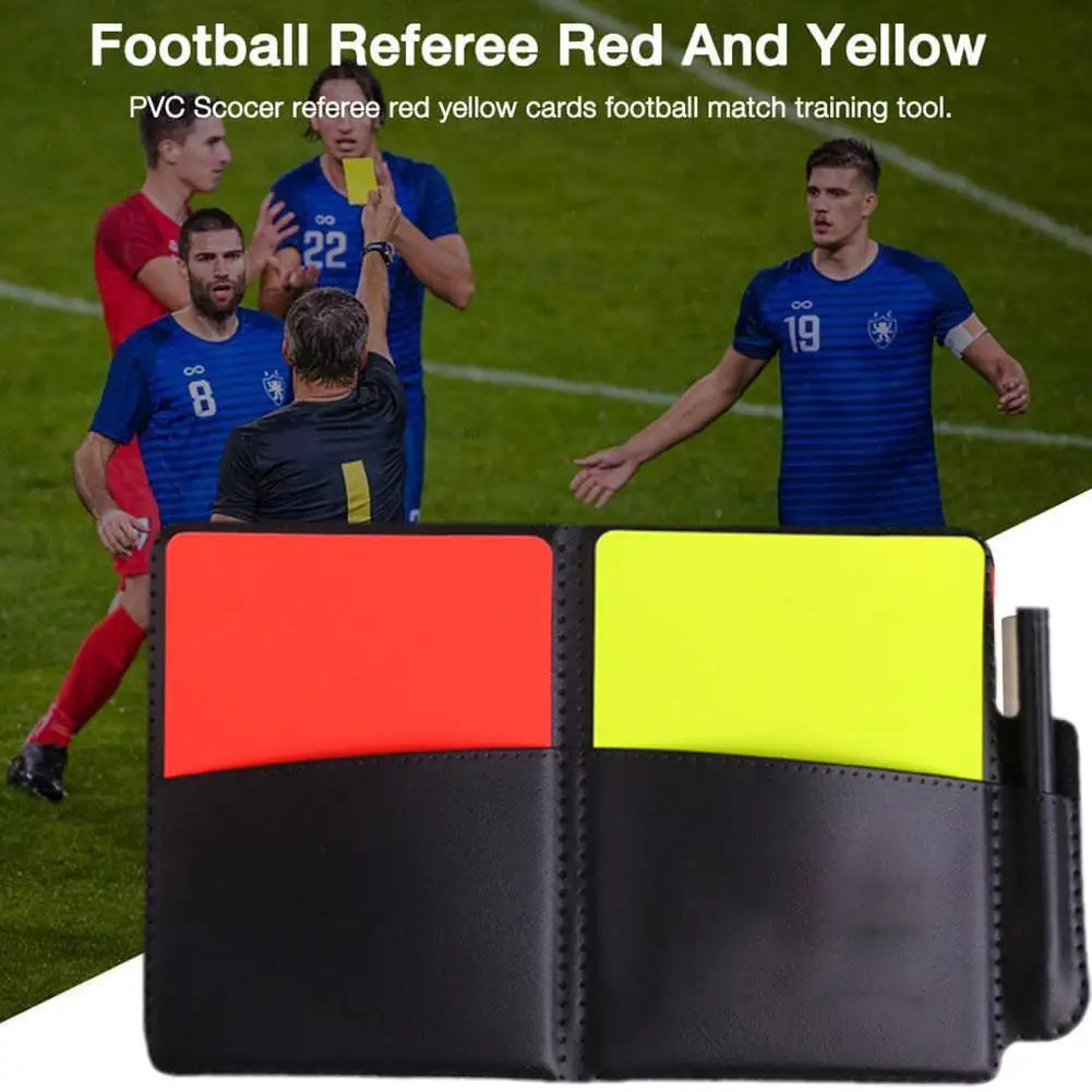 Soccer Referee Record Book Fluorescent Red Yellow Warn Cards Recording Equipment And Leather Football With Pencil Wallet Paper