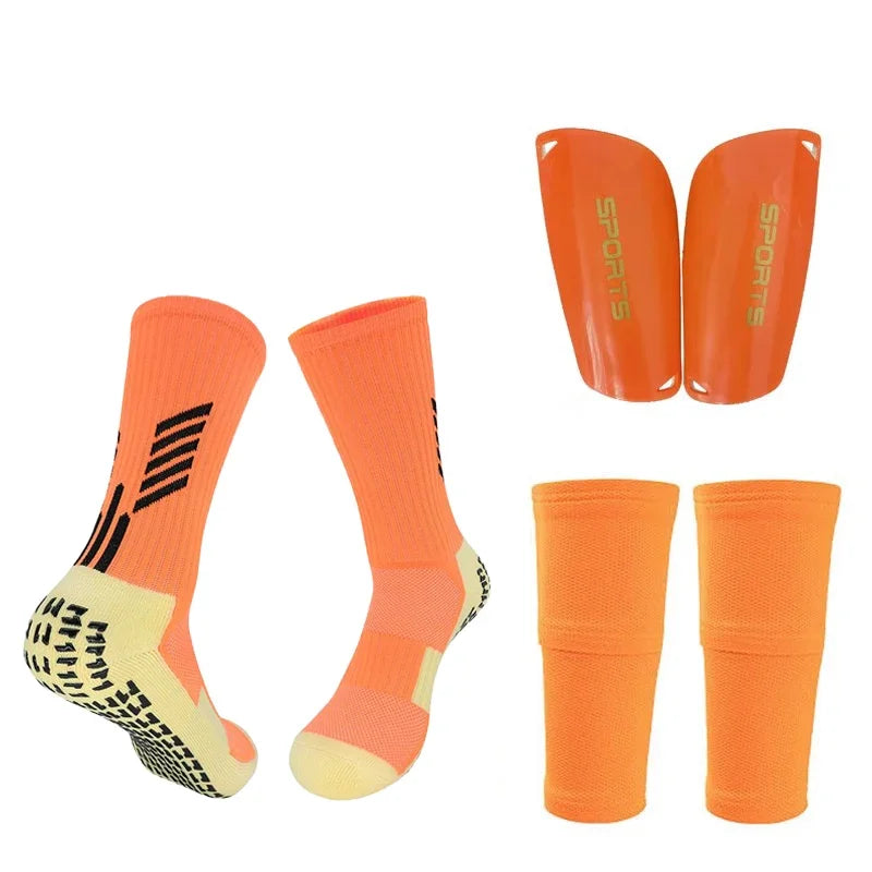 Football Equipment Adults Kids Soccer Shin Guards With Pocket Cover Calf Sleeve Nop Slip Soccer Sock With Football Leg Guards