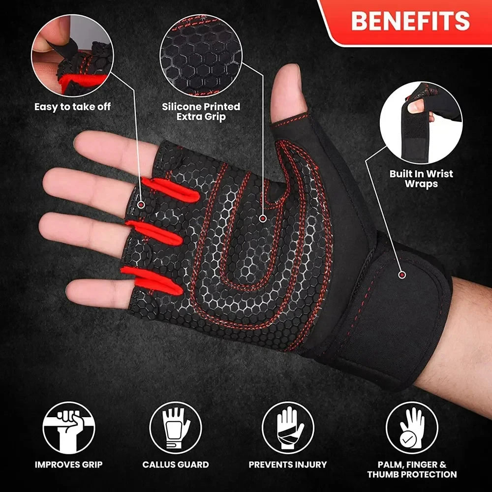 Fitness Half Finger Gloves Men Women Weight Lifting Gloves with Wrist Support Riding Non Slip Horizontal Bar Exercise Training