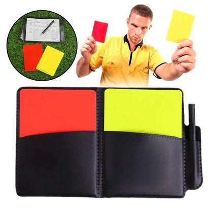 Soccer Referee Record Book Fluorescent Red Yellow Warn Cards Recording Equipment And Leather Football With Pencil Wallet Paper