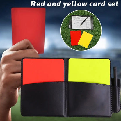 Soccer Referee Record Book Fluorescent Red Yellow Warn Cards Recording Equipment And Leather Football With Pencil Wallet Paper