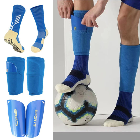 Football Equipment Adults Kids Soccer Shin Guards With Pocket Cover Calf Sleeve Nop Slip Soccer Sock With Football Leg Guards