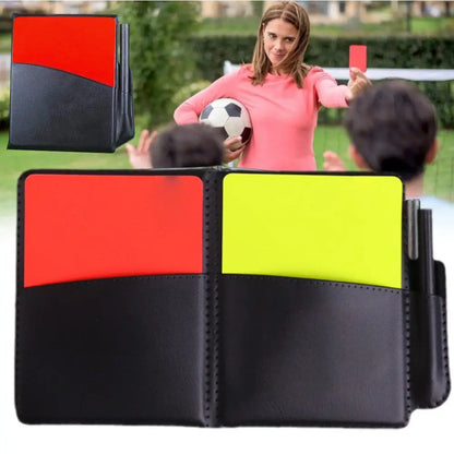 Soccer Referee Record Book Fluorescent Red Yellow Warn Cards Recording Equipment And Leather Football With Pencil Wallet Paper