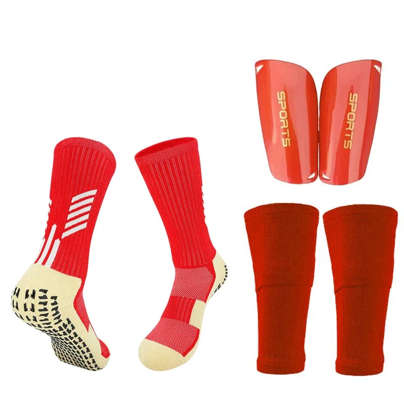 Football Equipment Adults Kids Soccer Shin Guards With Pocket Cover Calf Sleeve Nop Slip Soccer Sock With Football Leg Guards