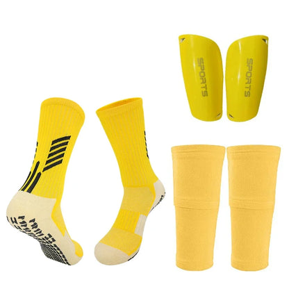 Football Equipment Adults Kids Soccer Shin Guards With Pocket Cover Calf Sleeve Nop Slip Soccer Sock With Football Leg Guards